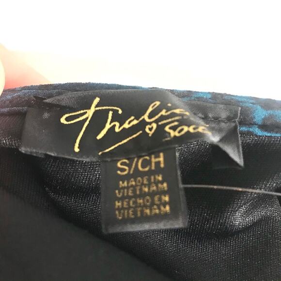 N) Thalia Sodi Sheer Ruffles Snake Print Blouse Top Teal Blue Black size Small - Picture 9 of 10
